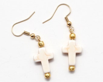White Cross Earrings Dangle Beaded Jewelry