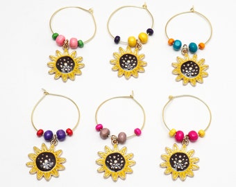 Sunflower Drink Charms, Sunflower Wine Charms, Drink Marker