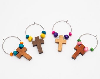 Cross Drink Charms, Shades of Brown Wine Charms, Wooden Cross Drink Markers to Show Your Faith