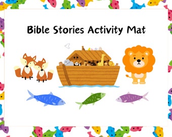 Bible Stories Activity Mat Printable Kids Bible Worksheet Sunday School Worksheet Coloring Word Scramble Tic Tac Toe Maze