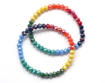 Rainbow Stretch Bracelet Rondelle Beaded Jewelry