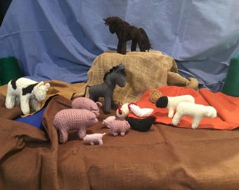 Waldorf inspired farm animals hand knitted