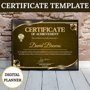 Gold and White Elegant Certificate, Achievement Certificate, Customizable, Certificate for Recognition, Award Certificate, Office Supplies