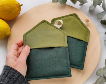 Cotton pot holders, green kitchen pot holders, kitchen set, mother-in-law gift.