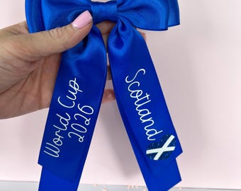 Scotland World Cup 2026 Hair Bow – Blue Satin Football Fan Accessory