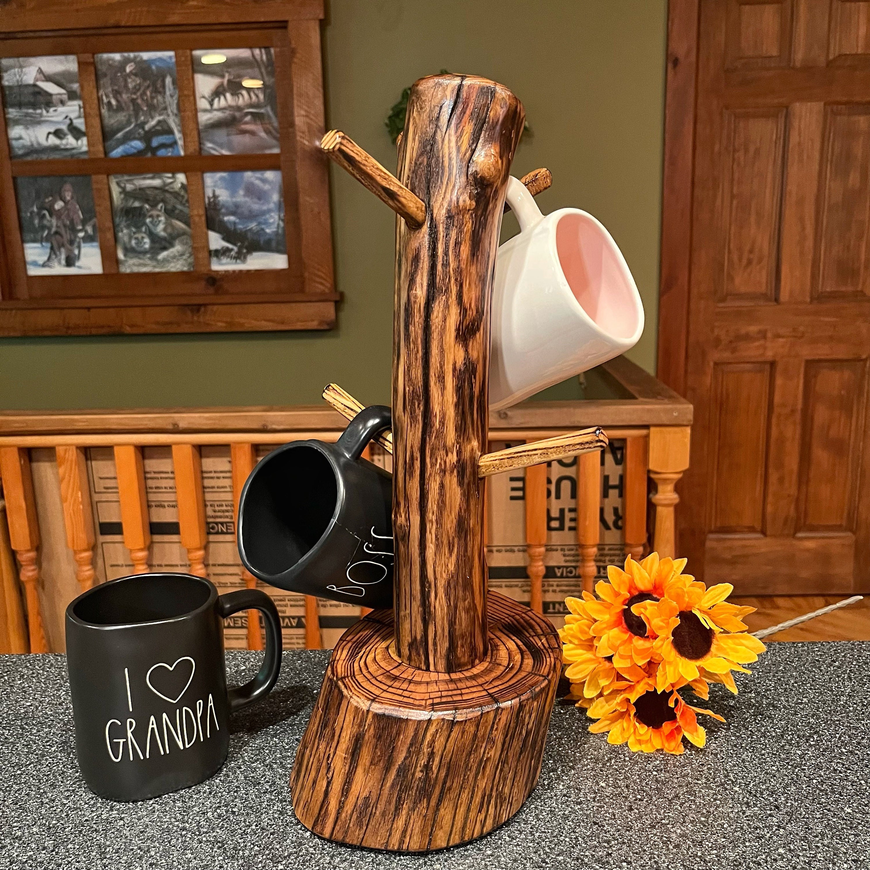 Rustic Mug Stand / Coffee Cup Holder. Wood Plant Stand Succulents