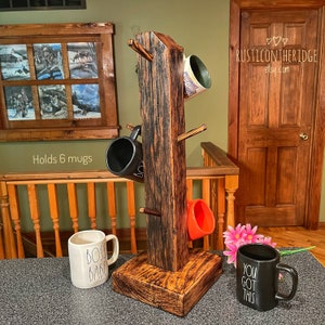 Coffee Mug Stand, Wooden Mug Tree, Mug Stand, Holder, Cup Stand, Cup Tree, Western Decor, Rustic Mug Holder, Coffee Bar, Western Bar Decor