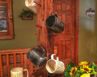 Rustic Wood Coffee Mug Tree, Western Decor, 14 Mug Holder