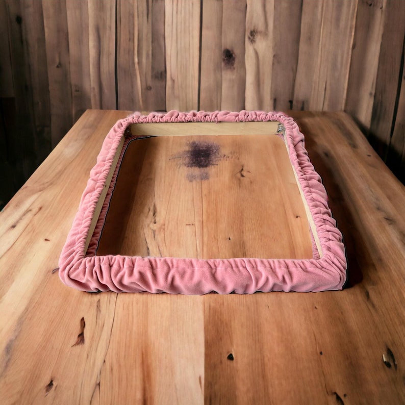 Wooden punch needle and rug hooking frame with gripper strips and fleece cover.Punch embroidery frame.