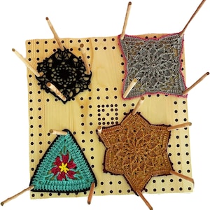Wooden Blocking Board 30cmx30cm  with 16 Wooden Rods, Granny Squares