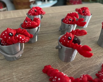 Mini Sized Lobster in Bucket Articulated Fidget Figure USA Made, 3D Printed, PLA Animal