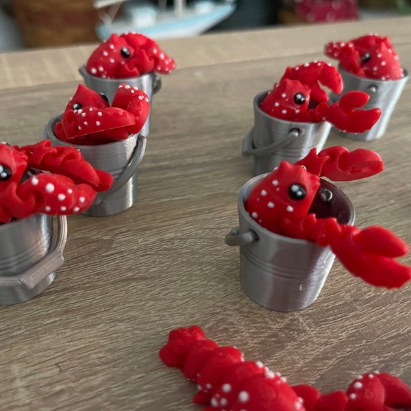 Mini Sized Lobster in Bucket Articulated Fidget Figure USA Made, 3D Printed, PLA Animal