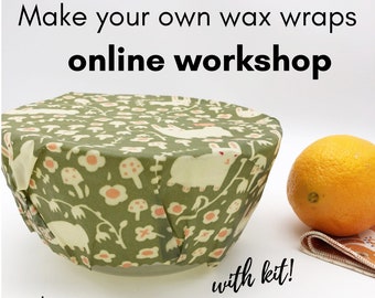 Online beeswax wrap workshop WITH KIT. Self paced zero waste tutorial. Video course- make your own wax wraps. E-class with videos, handouts