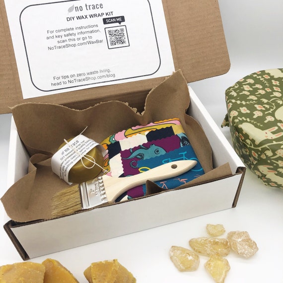 DIY Beeswax Wrap Kit. Zero Waste Kitchen Wraps Kit. Makes 4 Large Wraps.  Organic Cotton & Rewaxing Bar. Reviver Bar for Wax Covers 