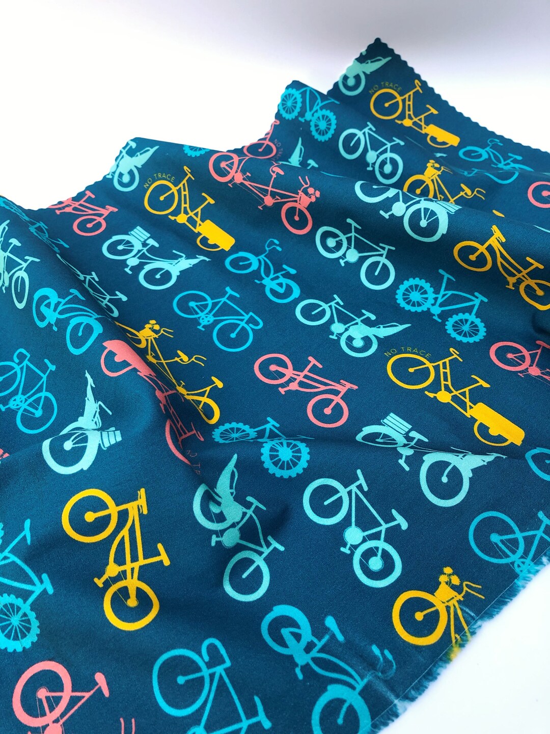 100% Organic Cotton Fabric Sold by the Yard. Bicycle Print Fabric