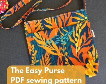 PDF sewing pattern. Easy Purse with 5+ variations. Beginner purse sewing pattern with video tutorials.