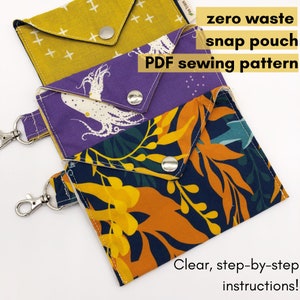 PDF sewing pattern. Snap pouch with lobster claw.  Zero waste tutorial. Beginner instructions. Backpack clip-on pouch