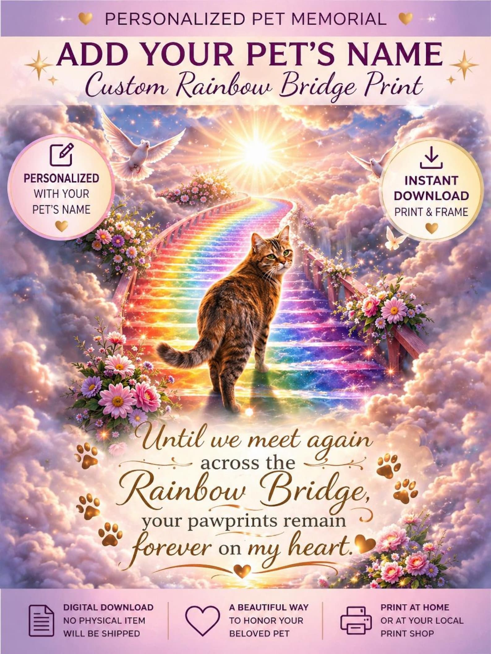 Personalized Rainbow Bridge Pet Loss Tribute | Custom Cat Memorial ...