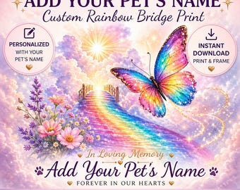 Rainbow Bridge Butterfly afdrukbare ~ huisdier Memorial Art Rainbow Bridge huisdier verlies cadeau engel vlinder ~ afdrukbare huisdier sympathie digitale download
