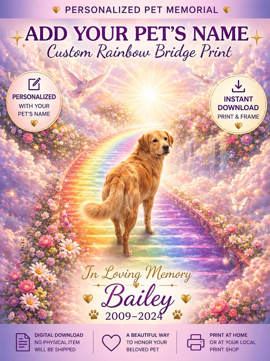Personalized Rainbow Bridge Pet Loss Tribute | Custom Dog Print | Pet ...