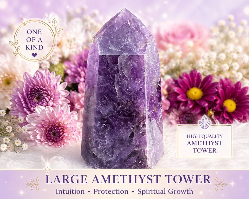 Amethyst Generator Tower: 7-inch Crown Chakra Healing Crystal image 1