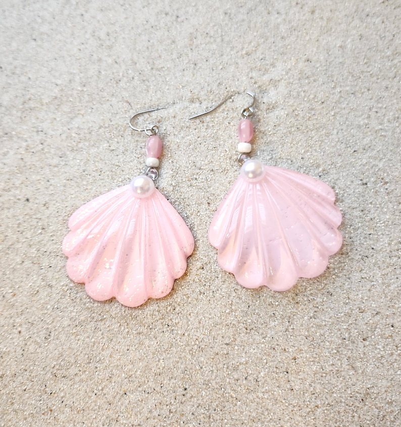 Beach Babe Pink Seashell Jewelry Set Dreamy glitter pink shells image 2