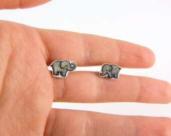 Smiling Elephants Stud Earrings - Animal Lover Jewelry - Gift for Girl