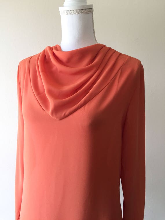 1960s Sheer Tangerine Tunic Blouse with "Scarf" C… - image 1