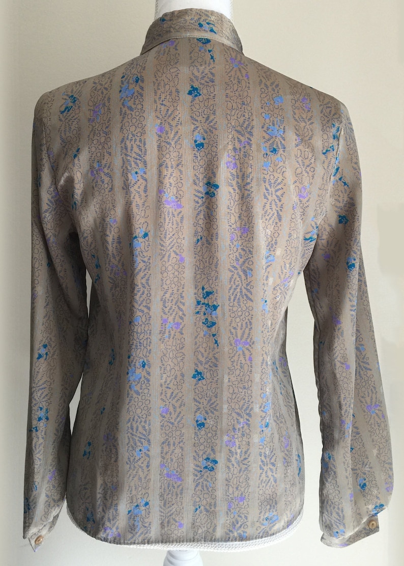 Vintage 80\u2019s Silky Patterned Button Up Long Sleeve Blouse with Bow Your Sixth Sense