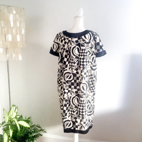 1980s Albert Nipon Print Dress, Black and White D… - image 7