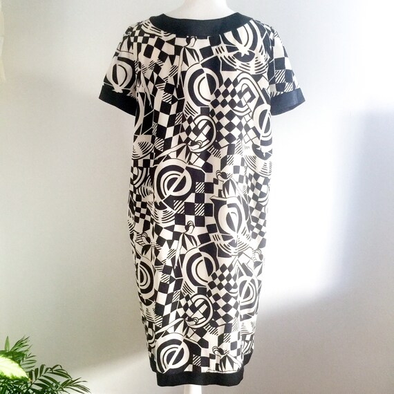 1980s Albert Nipon Print Dress, Black and White D… - image 6