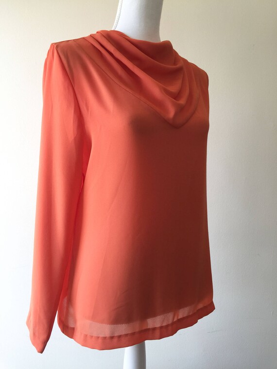 1960s Sheer Tangerine Tunic Blouse with "Scarf" C… - image 3