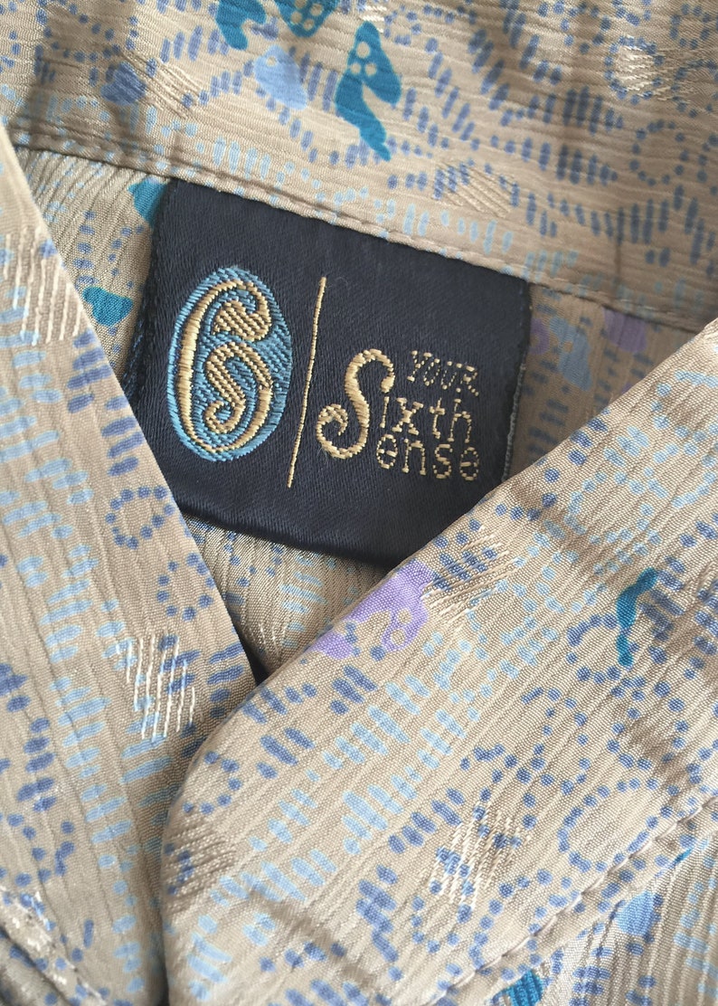 Vintage 80\u2019s Silky Patterned Button Up Long Sleeve Blouse with Bow Your Sixth Sense