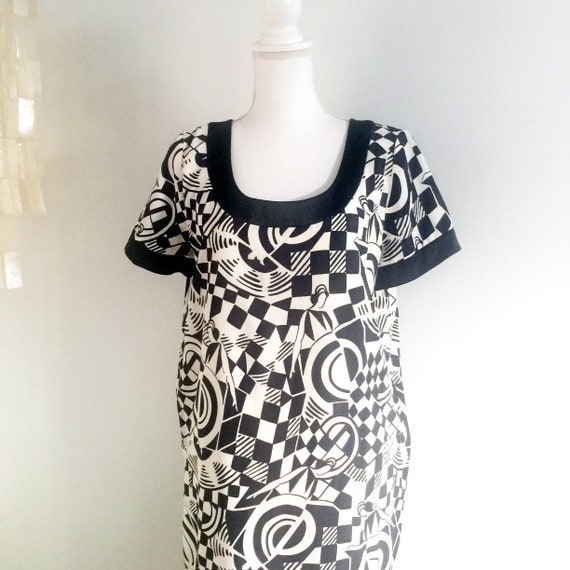 1980s Albert Nipon Print Dress, Black and White D… - image 3