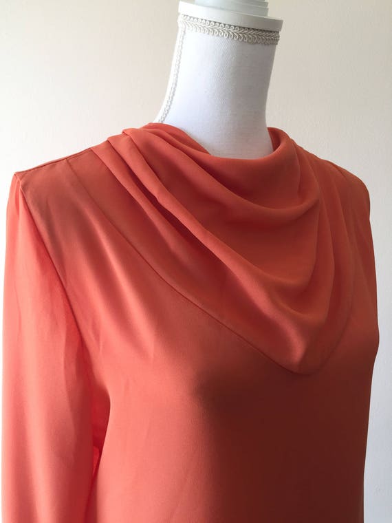 1960s Sheer Tangerine Tunic Blouse with "Scarf" C… - image 4