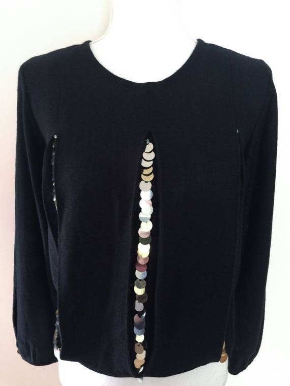 1980s Cropped Disco Sweater Black with Gold & Sil… - image 3