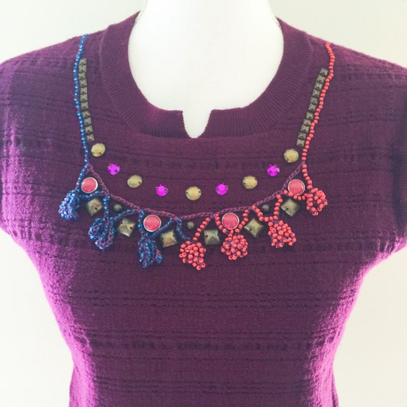 Vintage Sleeveless Top with Beaded Neckline / Boh… - image 2