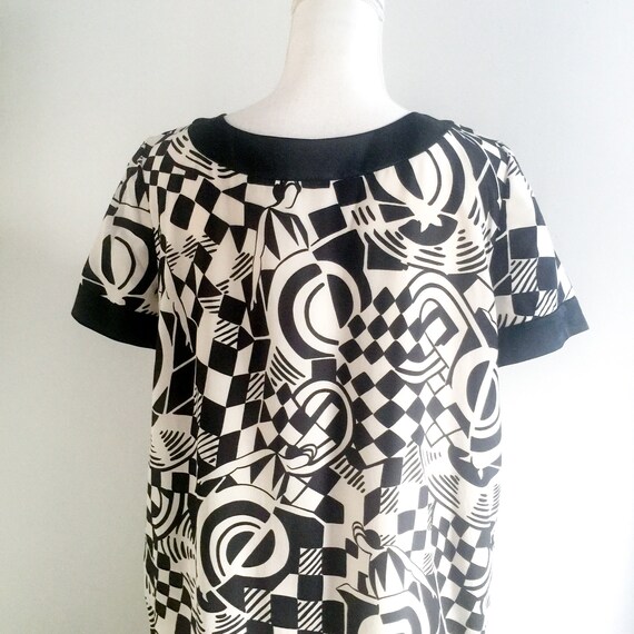 1980s Albert Nipon Print Dress, Black and White D… - image 5