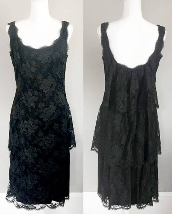 1960s Grenelle ESTEVEZ Black Lace Cocktail Dress … - image 1