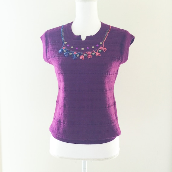 Vintage Sleeveless Top with Beaded Neckline / Boh… - image 1