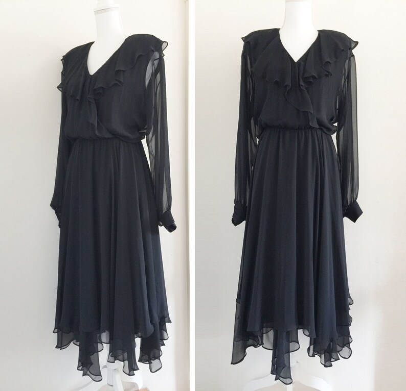 black dress with ruffle collar