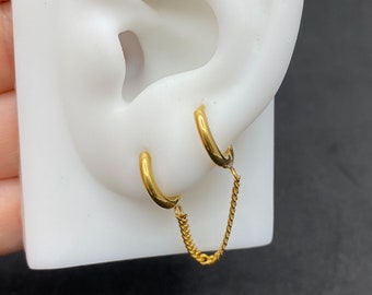Nickel Free 316L Surgical Steel, Chain Hoop Earrings, Cartilage Earring, Nose Ring, Helix Hoop, Tragus Hoop, Tragus Ring, Gold.