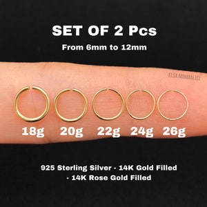 2pcs, Nose Ring Hoop Septum Ring Sterling Silver Gold Rose Gold 6mm 7mm 8mm 9mm 10mm 11mm 18g 20g 22g 24g 26g. image 1