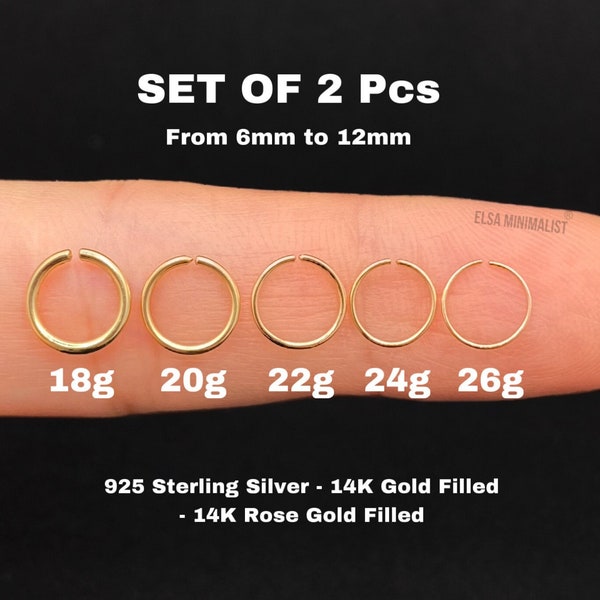 PACKUNG MIT 2 EINHEITEN Handgefertigter Nasenring, Nasenring Silber, Nasenring, Nasenring Hoop, Nasenring 24g, Nasenring Silber Gold Roségold.