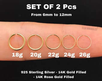 2pcs, Nose Ring Hoop Septum Ring Sterling Silver Gold Rose Gold  6mm 7mm 8mm 9mm 10mm 11mm 18g 20g 22g 24g 26g.