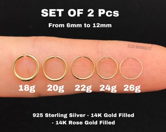 PACKUNG MIT 2 EINHEITEN Handgefertigter Nasenring, Nasenring Silber, Nasenring, Nasenring Hoop, Nasenring 24g, Nasenring Silber Gold Roségold.