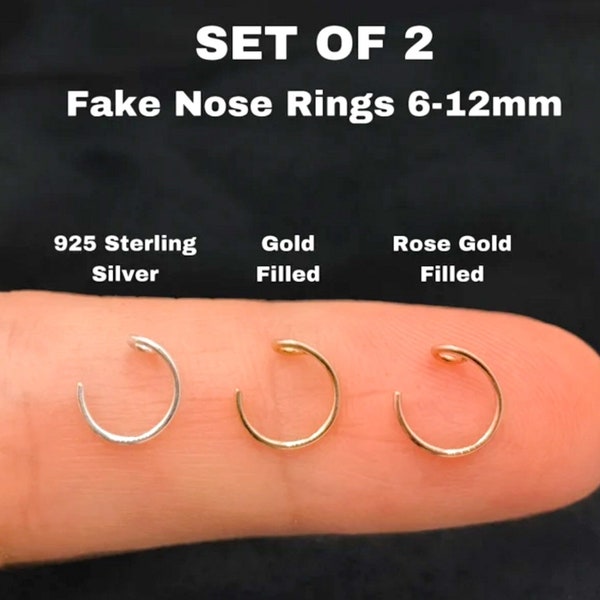 Anello al naso finto in oro 14K in argento sterling 925, anello al naso finto, anello al naso finto 22g, anello al naso finto 6mm, piercing al naso finto