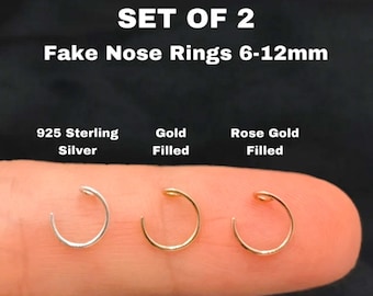 Pack Of 2 Pcs Artisanal Nickel Free Non-Tarnish 22g, Fake Nose Ring, Fake Nose Piercing, Faux Nose Ring, 14K Gold Filled Sterling Silver.