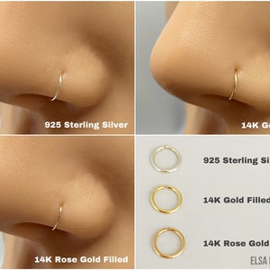2pcs, Nose Ring Hoop Septum Ring Sterling Silver Gold Rose Gold 6mm 7mm 8mm 9mm 10mm 11mm 18g 20g 22g 24g 26g. image 5