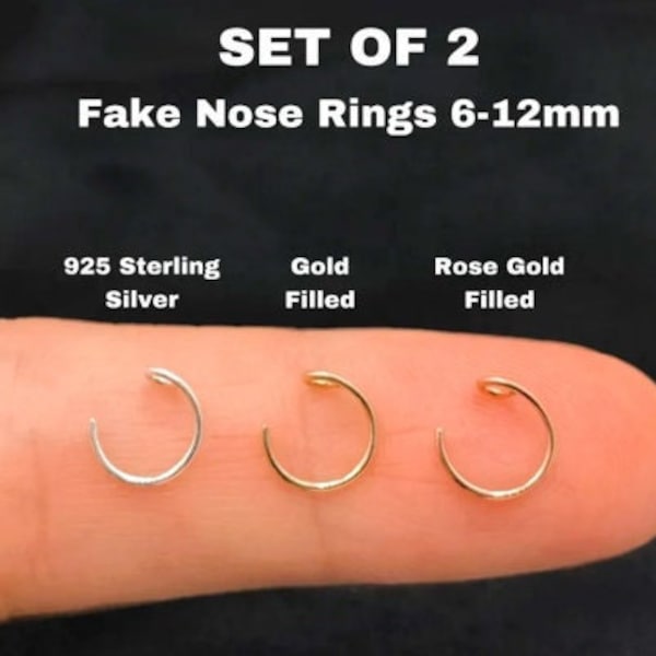 925 Sterling Silber 14K Gold, Fake Nasenring, Fake Nasenpiercing, Faux Nasenring.